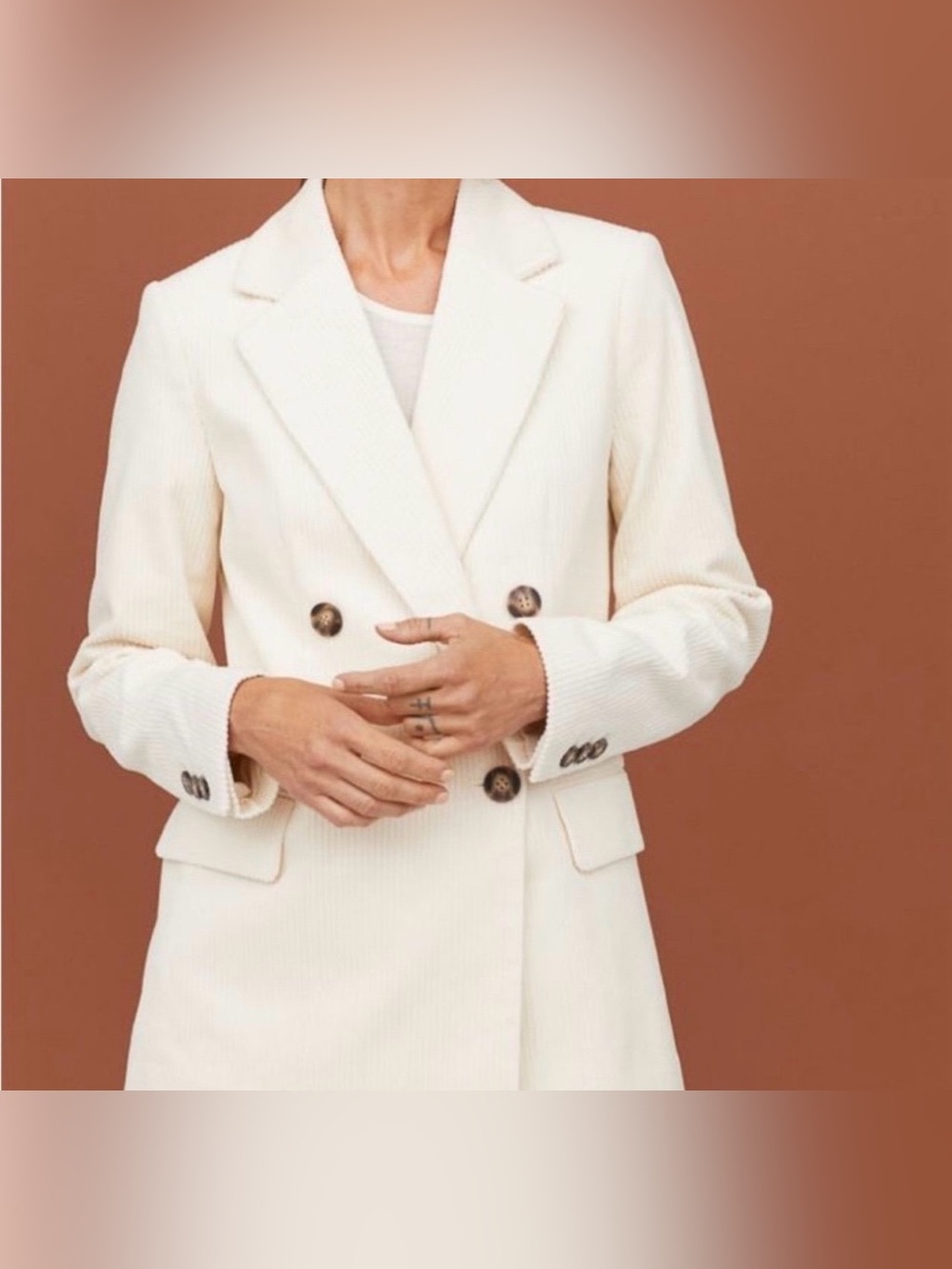 H&M Corduroy Double Breasted Tailored Blazer | Cream | Size 4